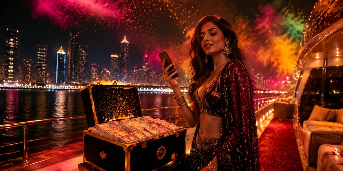 Players enjoying mobile casino in Mumbai during Holi festival